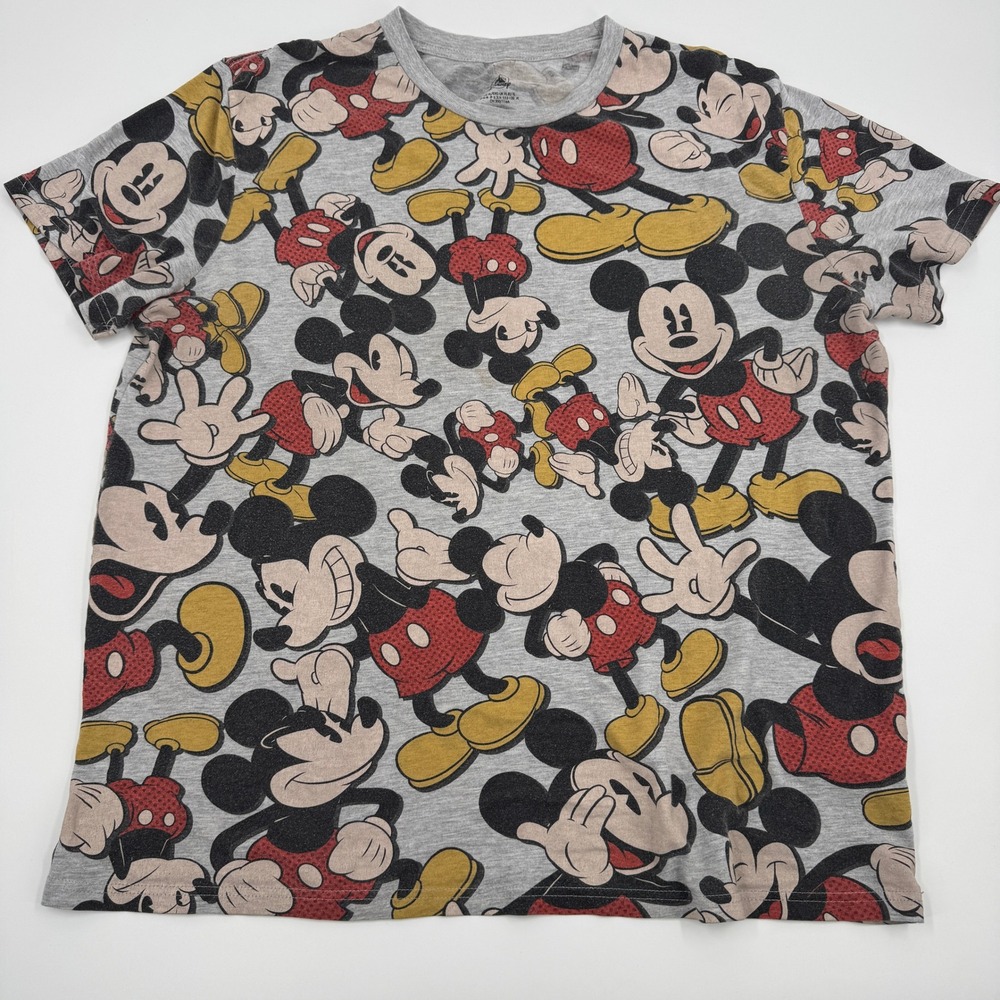 Disney Mickey Mouse T-Shirt Mens XL Gray All Over Print Retro Graphic Tee